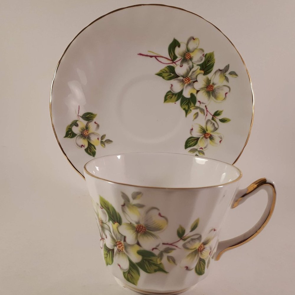 Vintage Delphine China Green & White Swirl Teacup and Saucer